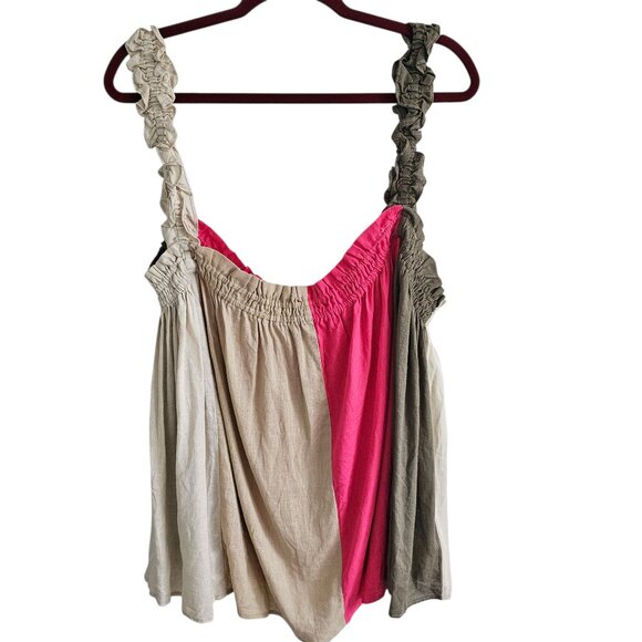 Cato Womens Plus Ruffled Straps Colorblock Pink, Cream, Tan, Green Camisole Top - Picture 1 of 4